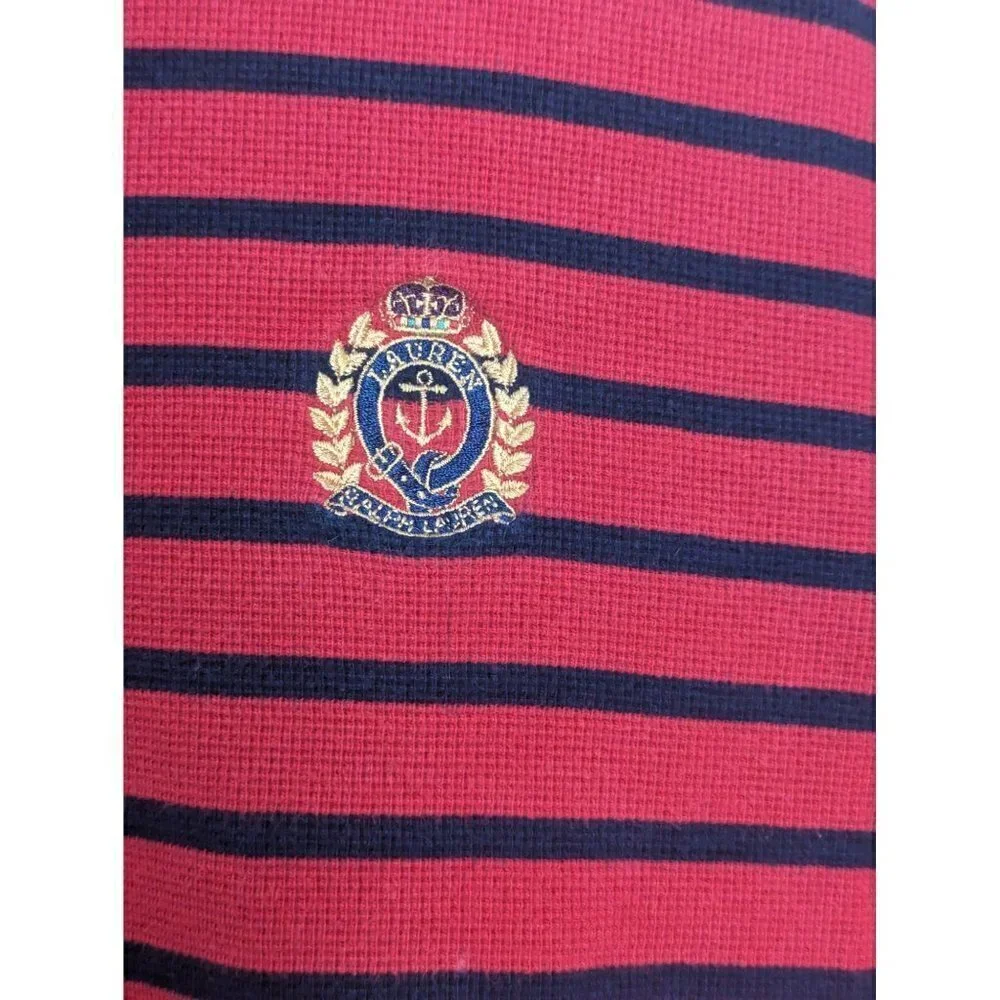 Lauren Ralph Lauren Red Striped Blue Long Sleeve Sweater Gold Crest Women's M - Picture 2 of 6